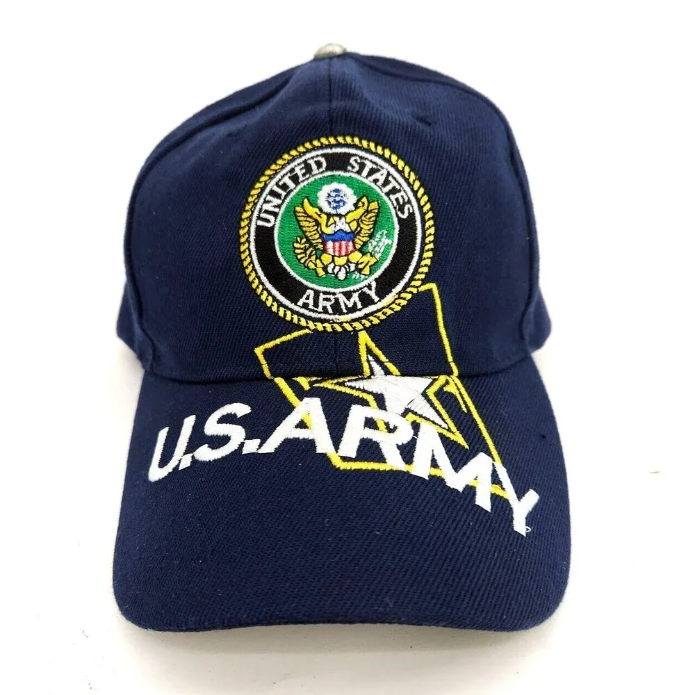 US Army Cap Navy Blue Embroidered United States Logo USA Military Hat Fits All